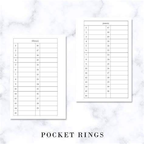 Free Planner Printable Pocket Rings Month On 1 Page List 2 Columns
