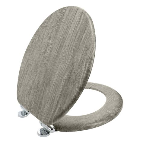 Homesolutions Round Distressed Wood Decorative Toilet Seat Gray