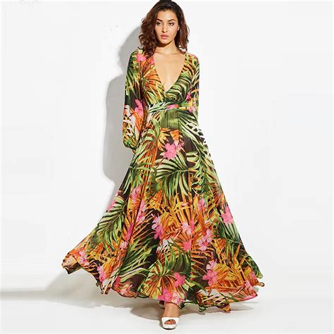 Floral Maxi Dress Women 2018 New Boho V Neck Lace Up Yellow Print Plus Size Dress Summer Dress