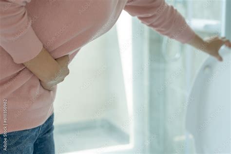 Foto De Constipation And Diarrhea In Bathroom Hurt Woman Touch Belly