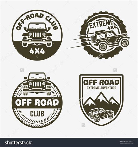 Set Of Four Off Road Suv Car Or 4x4 Extreme Club Monochrome Labels