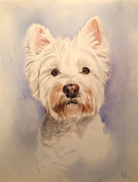 custom pet portrait original watercolor painting dog  kribro