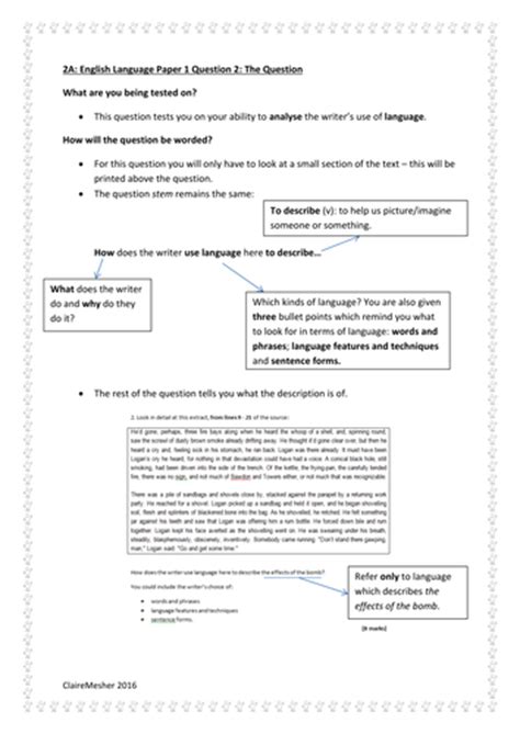 English language paper 2, question 5: NEW AQA English Language Paper 1: Question 2 Revision ...
