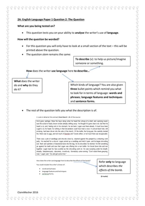 Like i said, it's important not to get bogged down with language for question 2. NEW AQA English Language Paper 1: Question 2 Revision ...