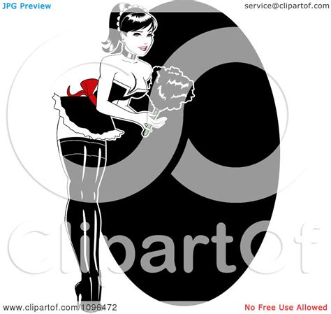 Clipart Sexy French Maid Pinup Woman Bending Over And Holding A Feather