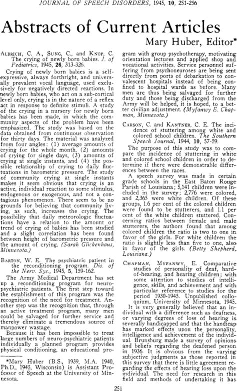 Abstracts Of Current Articles Journal Of Speech Disorders