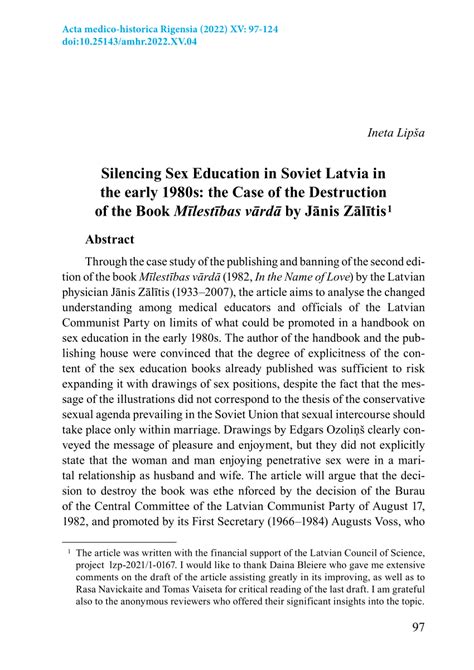 Pdf Silencing Sex Education In Soviet Latvia In The Early 1980s The