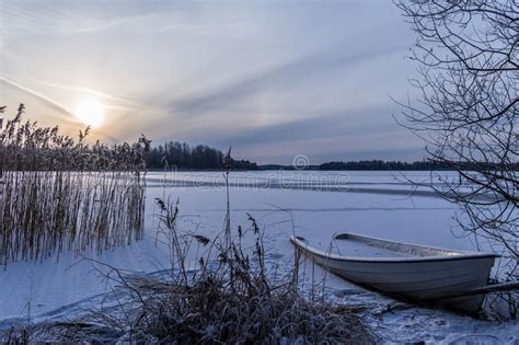 Frozen Lake And Sunset Stock Image Image Of Landscape 48516873