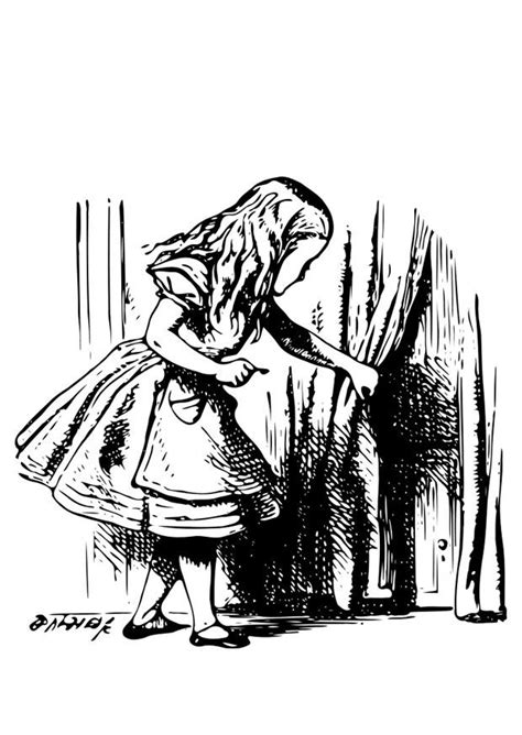 Kleurplaat Alice in Wonderland Alice met sleutel. Gratis kleurplaten