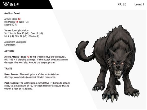 Dnd Next Monster Cards Wolf By Dizman On Deviantart