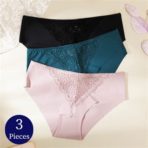 giczi 3pcs set women s panties sweet lace underwear sexy lingerie woman soft silk satin briefs