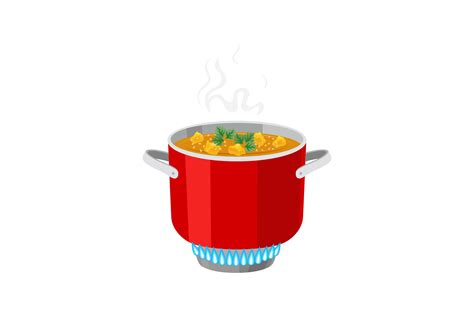 Cooking Pot With Soup On Gas Stove Carto Graphic By Pchvector