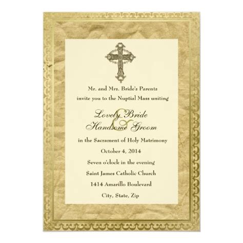 Vintage Catholic Cross Wedding Invitation
