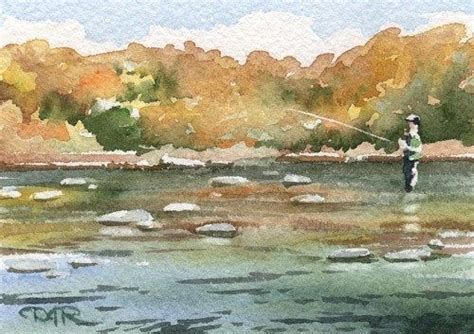 Fly Fishing Shallow Water Watercolor Signed Fine Art Print By Artist