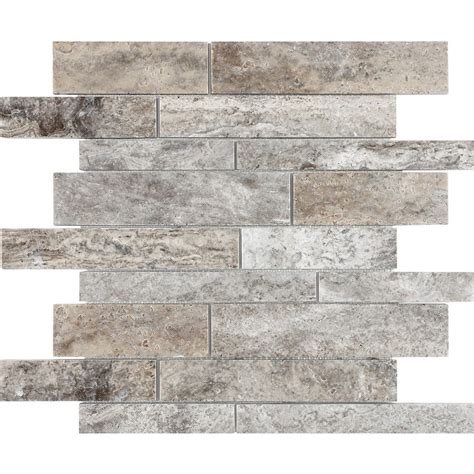 Shop Anatolia Tile Silver Ash Linear Mosaic Travertine Wall Tile Common 12 In X 12 In Actual