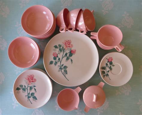 Vintage Melmac Dishes Set Of 8 Pink Rose Dishes By Gypsygeranium