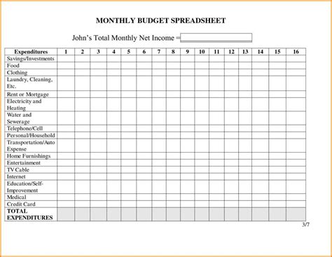 Monthly Expenses Spreadsheet Template —