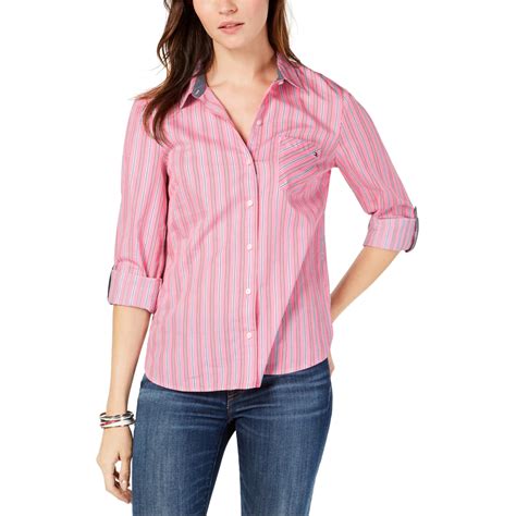 Tommy Hilfiger Tommy Hilfiger Womens Striped Button Down Blouse Pink