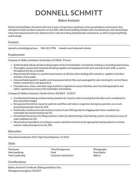 Bakery Assistant Resume Cv Example And Writing Guide