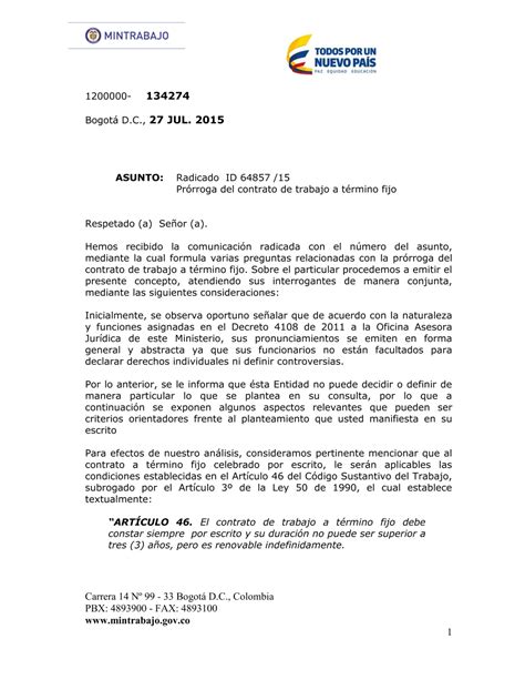 Modelo Carta De No Renovacion De Contrato De Trabajo Colombia Modelo