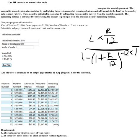 Solved Use Jsp Create Amortization Table Compute Monthly