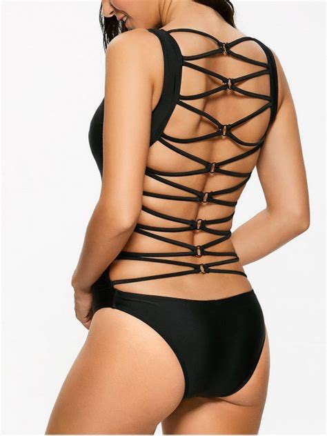 Strappy Cut Out Sexy One Piece Bathing Suit Black One Pieces Xl Zaful