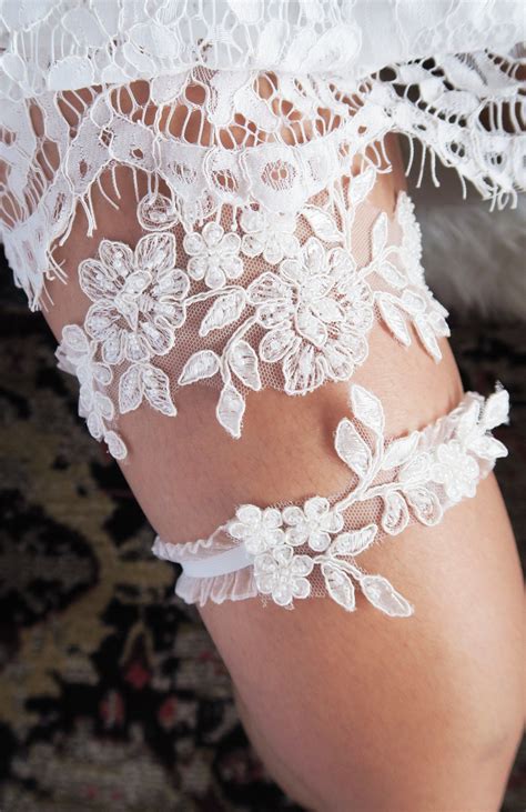 Wedding Garter Bridal Garter Ivory Lace Garter Set Rustic Etsy Lace