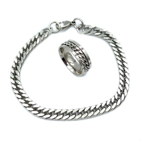 7mm Miami Curb Cuban Chain Bracelet And Men S Cuban Chain Ring Shop Today Get It Tomorrow