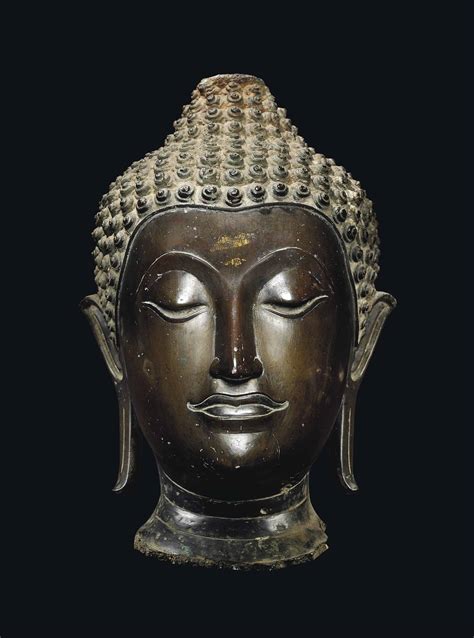 A Fine Bronze Head Of Buddha Thailand Sukhothai Period 15th Century