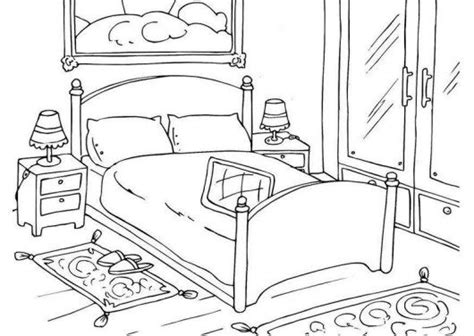 Bedroom In One Point Perspective Interior Drawing Sketch Coloring Page