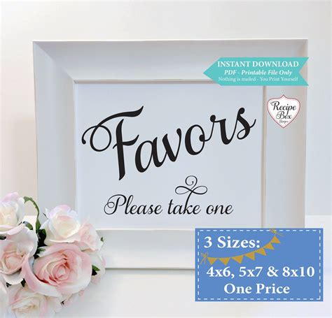 Favors Printable Wedding Sign Please Take One Printable Wedding Sign