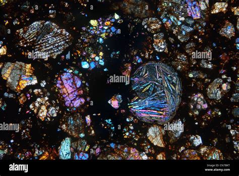 Meteorite Thin Slide Section Nwa6326 Cross Polarised Photomicrograph