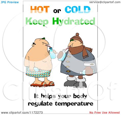 Cartoon Of A Keep Hydrated Warning With Men Drinking Water Royalty