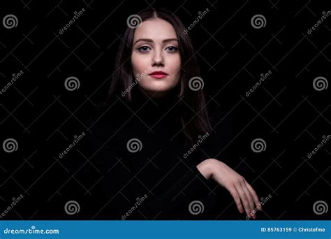 Portrait Of Daring Brunette Woman Stock Image Image Of Model Palm