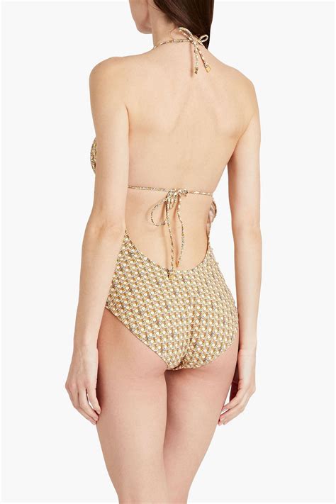 Tory Burch Gathered Printed Halterneck Swimsuit The Outnet