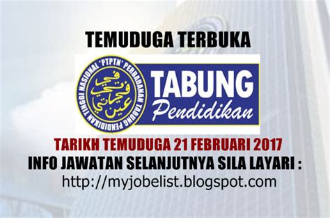 Untuk makluman, iklan jawatan kosong terkini dibawah adalah seperti yang diiklankan oleh majikan. Temuduga Terbuka Perbadanan Tabung Pendidikan Tinggi ...