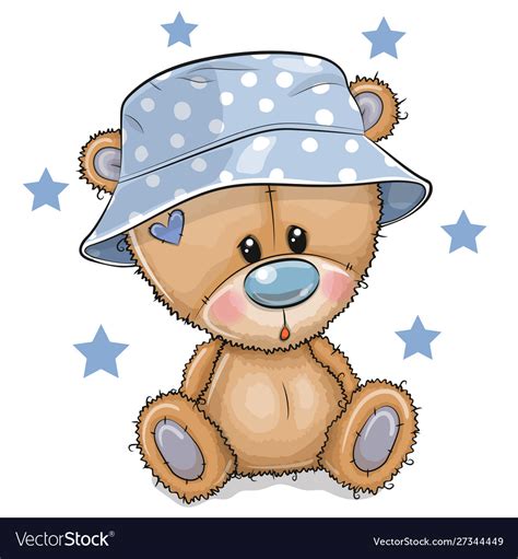 Cartoon Teddy Bear In Panama Hat Isolated On A Vector Image