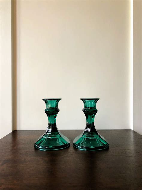 green glass candle holders set of 2 emerald green home decor candle holders candle holder