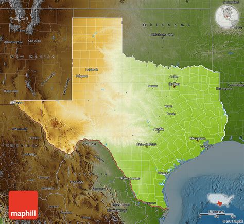 Physical Map Of Texas Darken