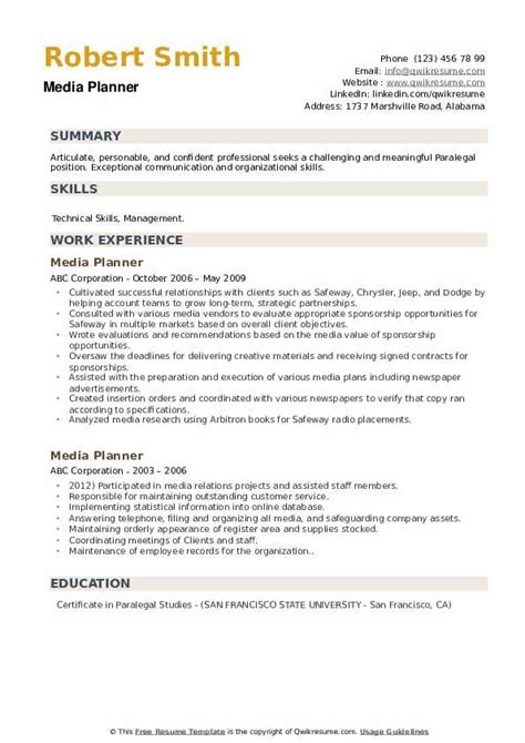 These resume templates are completely free to download. Media Planner Resume Samples | QwikResume