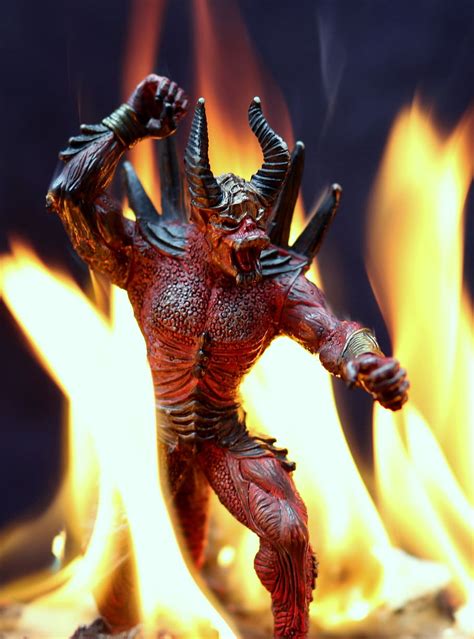 Devil Fire Flames Hell Figurine Evil Horns Close Up Animal