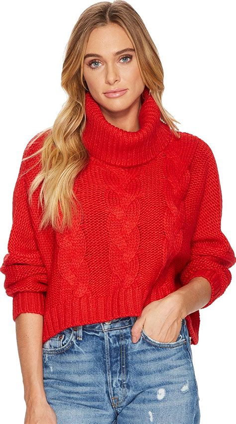 Jack By Bb Dakota Womens Hobie Cable Knit Cropped Turtleneck Sweater Ribbon Red X Small At