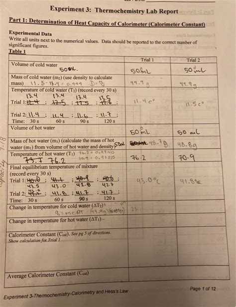 Lab Report Experiment Calorimetry And Thermochemistry My XXX Hot Girl