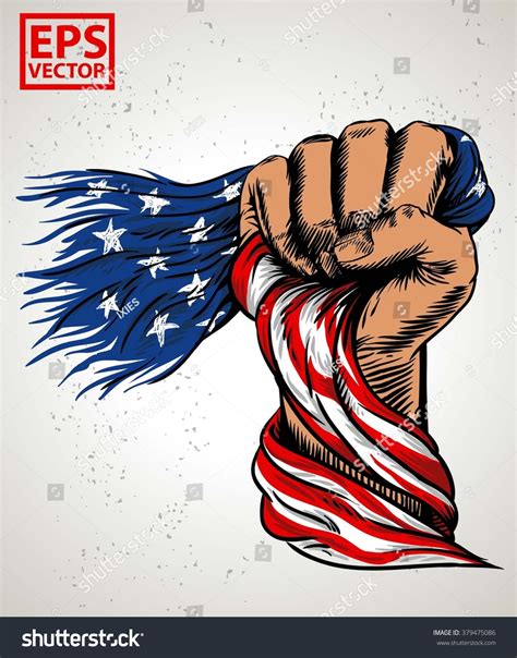 Hand Fist American Flag Or Illustration Print And Background Vector