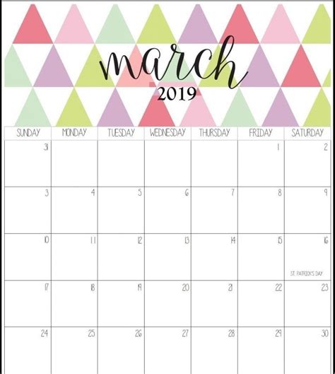 Free Template March 2019 Calendar A4 Printable March Marchcalendar