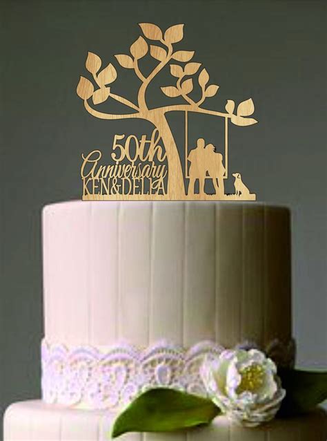 Th Birthday Cake Topper Wooden Rustic Fifty Th Anniversary Wedding My