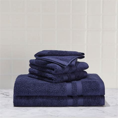 Mainstays Performance Solid 6 Piece Bath Towel Set Navy Blue