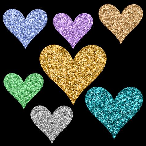 Sparkle Glitter Hearts Clipart Set Png Transparent Etsy