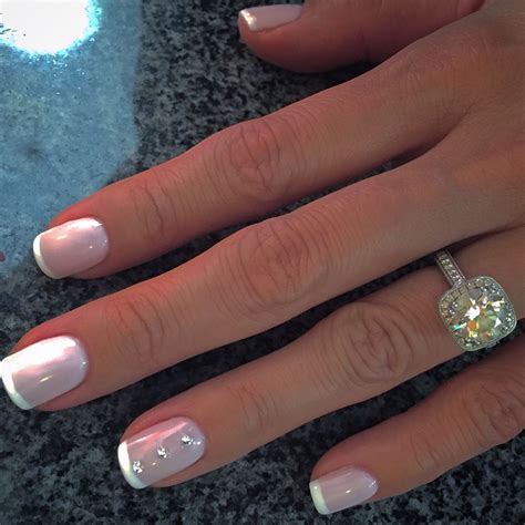 French Manicure With Blush Pink And Just A Touch Of Rhinestone Nail Art