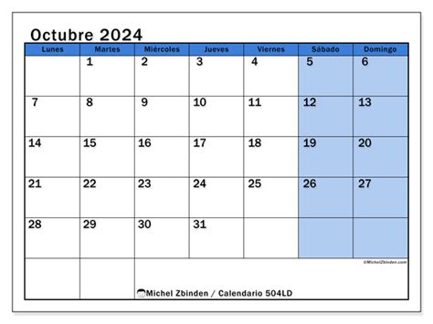 Calendario Octubre De 2024 Para Imprimir “504ld” Michel Zbinden Pr